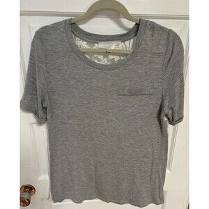 JOA Los Angeles Lace Back Gray Front Tshirt Short Sleeve Crewneck Sheer Back S